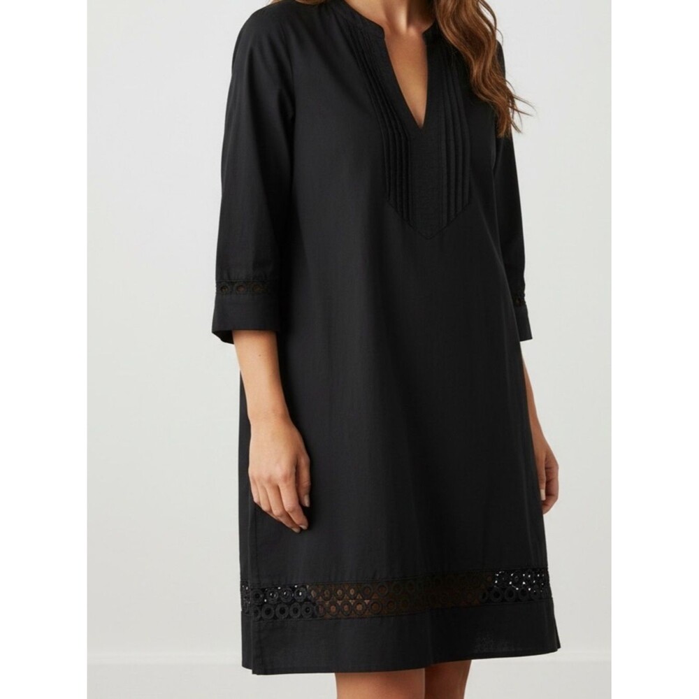 J. Crew Women's Black Cotton Embroidered Tunic Dress
